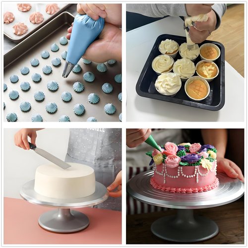 ANSLYQA 237 Pcs Cake Decorating Kit with Aluminium Cake Turntable,Leveler,24 Numbered Icing Tips,2 Spatulas,3 Scrapers,2 Coupler,50 Cupcake Liners,50 Cake Flags,100 Pastry Bags & More Baking Tools
