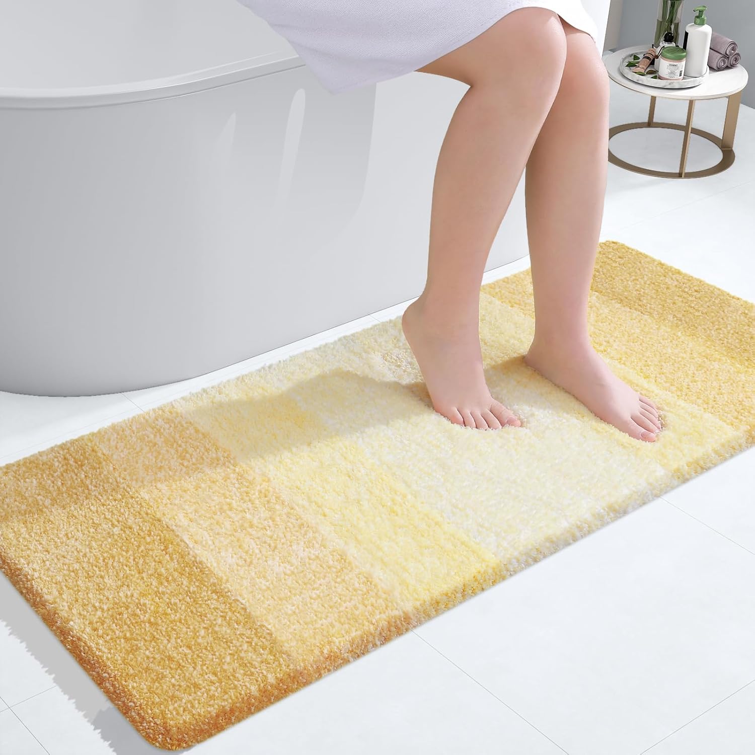 OLANLY Large Bath Rug Mat - Extra Soft Microfiber, Quick-Dry & Washable | 40x24 Inches, Light Yellow