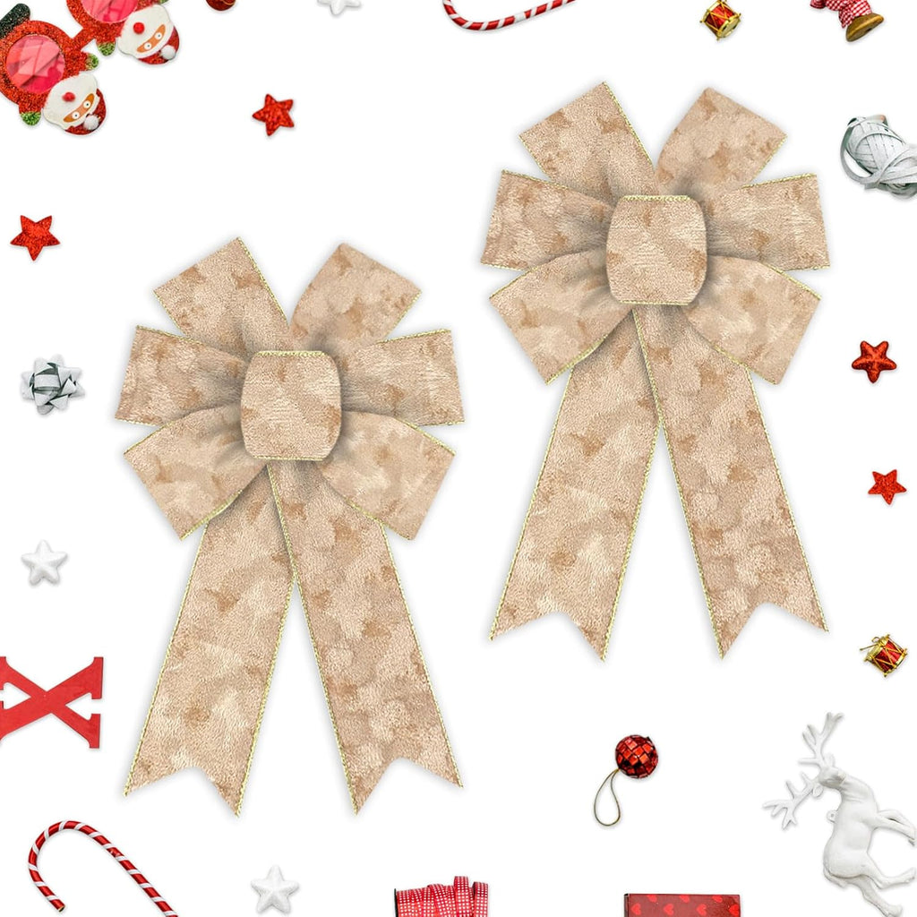 On-Airstore Christmas Wreath Bows - 2 Pcs Champagne Gold Velvet Decorative Bows for Indoor/Outdoor Decor
