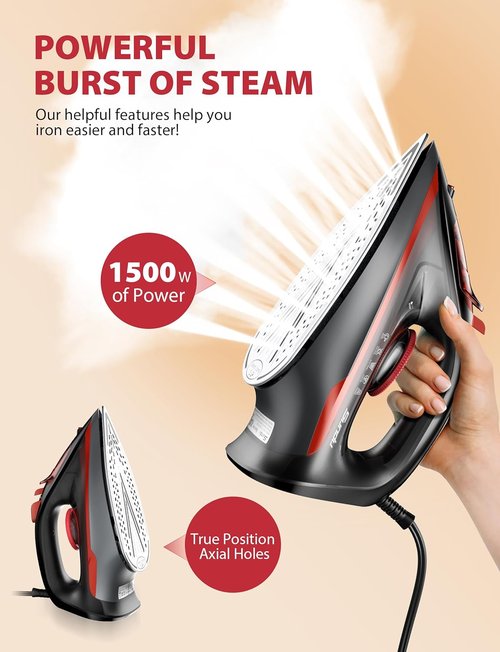 Home Steam 1500W Blue Steam Iron - Vertical Steamer with 350ml Leak-Proof Tank & Auto-Off Safety