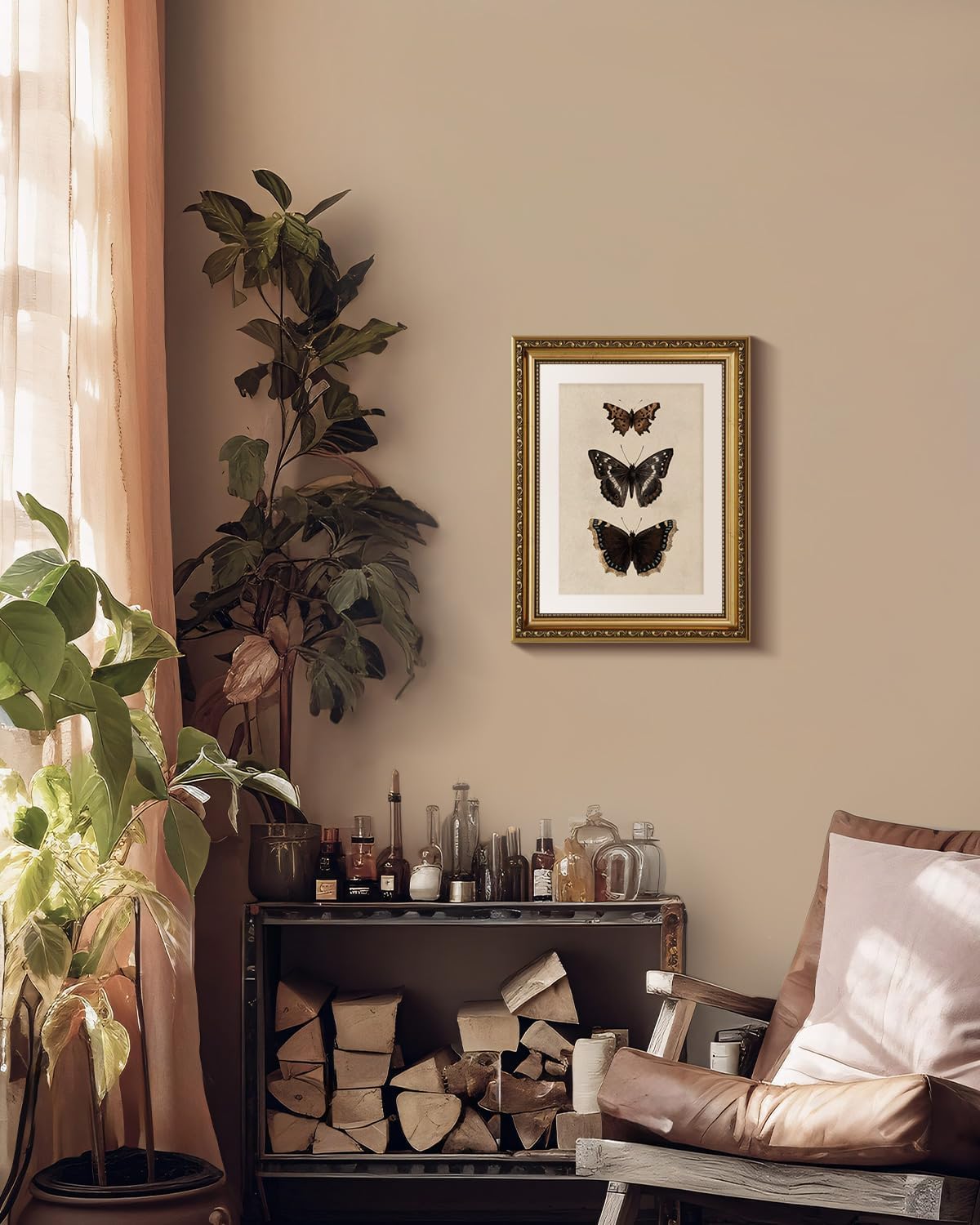 VIYYIEA Vintage Gold Framed Butterfly Wall Art - Retro Canvas Prints for Bedroom & Bathroom Decor | 11x14 Inch