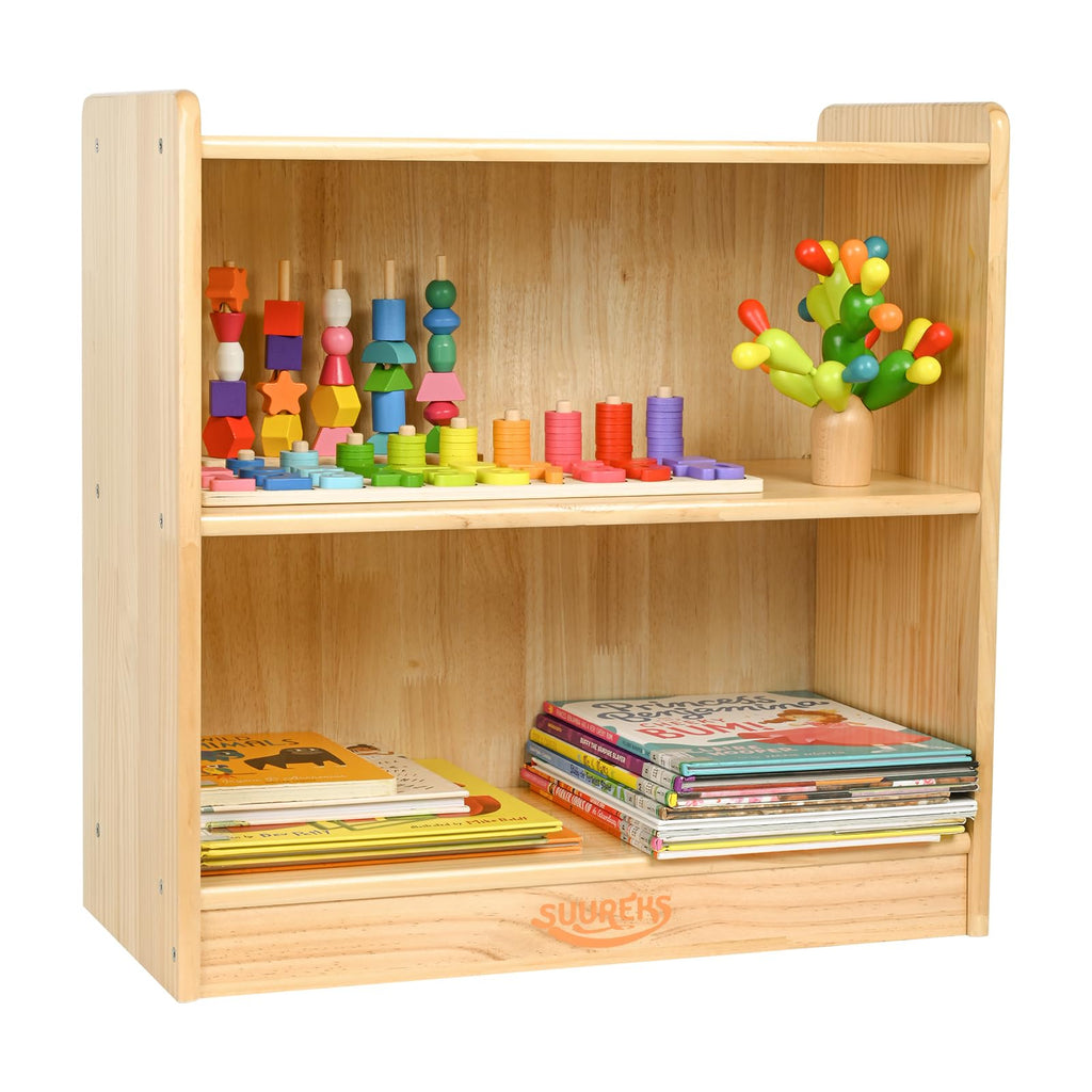 suureks Montessori Shelf, Toy Shelf for Kids, Kids Bookshelf, 2-Tier, 2-Section Wooden Book Shelf, Toy Storage Organizer for Kid Rooms, Palyroom, Nursery (23-5/8"*23-5/8"*11-4/5")