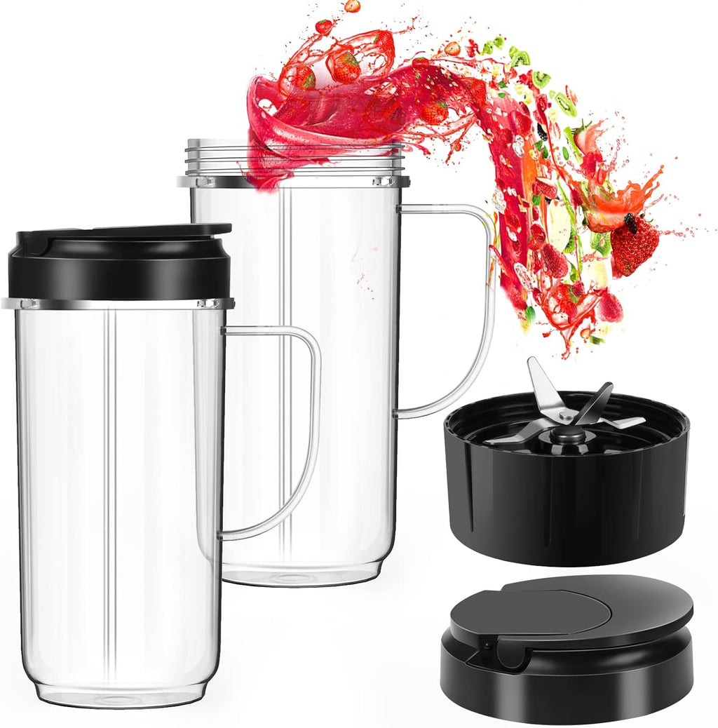 UBYNID Magic Bullet Blender Cups - 22oz Tall Replacement Cups with Flip Top Lid & 4 Fins Blade
