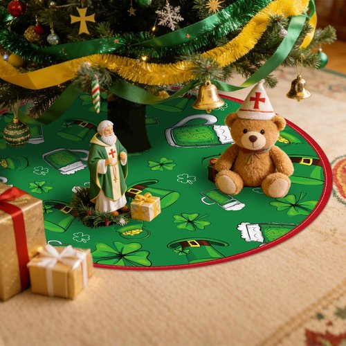 St Patrick's Day Tree Skirt 36 Inch Double Sided Print St.Patricks Day Tree Mat St.Patricks Day Tree Decor Reversible Green Shamrock Clover St. Patrick's Day Tree Skirts for Indoor Holiday Party Decor
