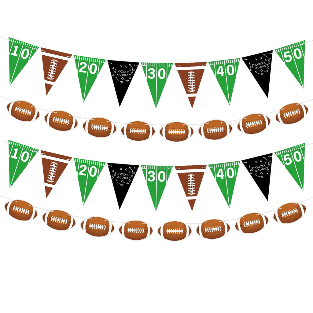 4pcs Football Party Decorations Pre-Strung Football Hanging Garland Triangle Flags Banner for Sports Themed Baby Shower Birthday Party Decorations