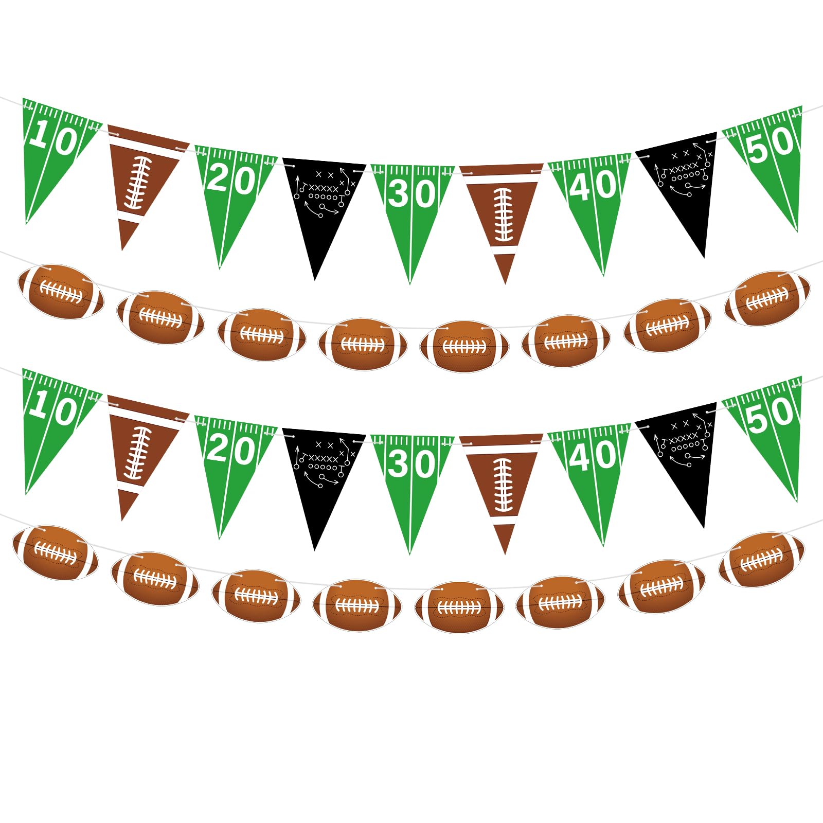 4pcs Football Party Decorations Pre-Strung Football Hanging Garland Triangle Flags Banner for Sports Themed Baby Shower Birthday Party Decorations