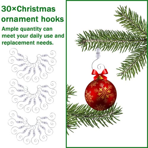 30 PCS Christmas Ornament Hooks,Silver Christmas Tree Hanger S-Shaped Hangers Hook with 2 Crystal Beads for Crafts Xmas Tree Home Decoration (B)
