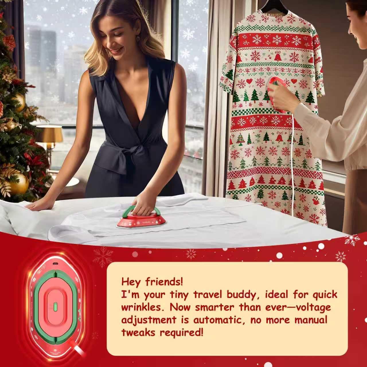 Newbealer Travel Iron - Mini Dry Iron for Clothes | Global Voltage 100-240V, 302℉, 300W, Lightweight Classic Red
