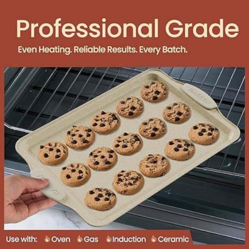 BAKKENMASTER 18-Piece Nonstick Bakeware Set - Professional Carbon Steel Pans with White Silicone Handles