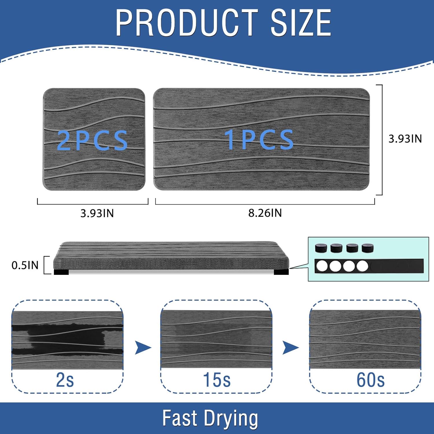 Skiennix Water Absorbing Stone Tray - Fast Drying Diatomite Coasters for Kitchen & Bathroom | 3PCS Set