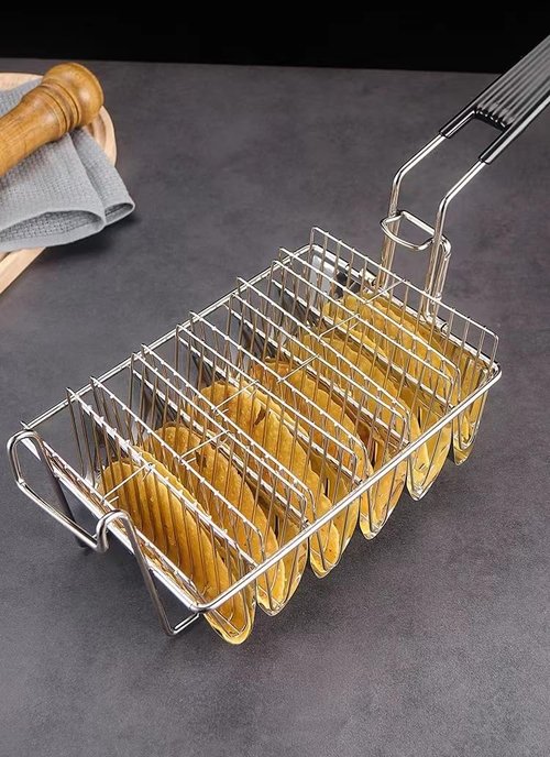 Senvasfa 8 Shells Taco Shell Fryer Basket with Detachable Handle,Commercial Grade Stainless Steel Hard Shell Maker Mold Taco Fryer Basket Each Time Deep Frying 8 Crispy Taco Shells