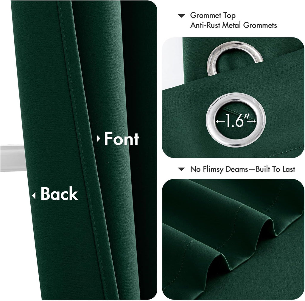 MIULEE Hunter Green Blackout Curtains - Thermal Insulated Room Darkening Drapes | 84 Inches Long, 2 Panels