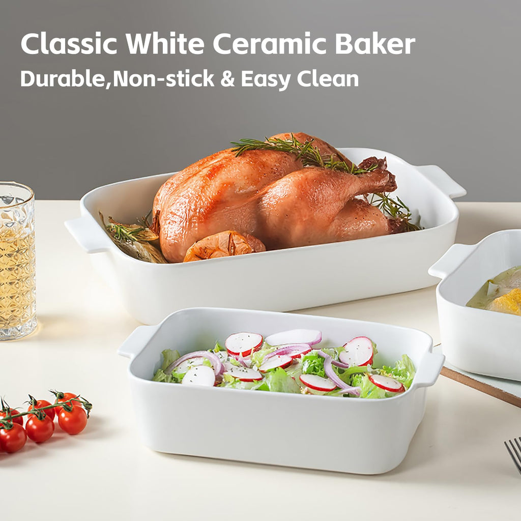 Abestware Baking Dish, 9x13 White Casserole Dish with Lid, Ceramic Baking Dish for Oven, 4.5 Quarts Lasagna Pan, Oven Safe Ceramic Bakeware