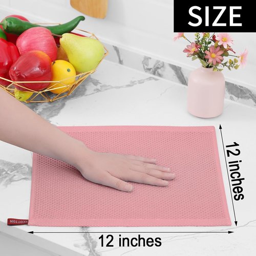 Homaxy 100% Cotton Waffle Weave Dish Cloths - Ultra Soft & Absorbent Quick-Drying Towels | 12x12 Inches, 6-Pack in Dried Rose