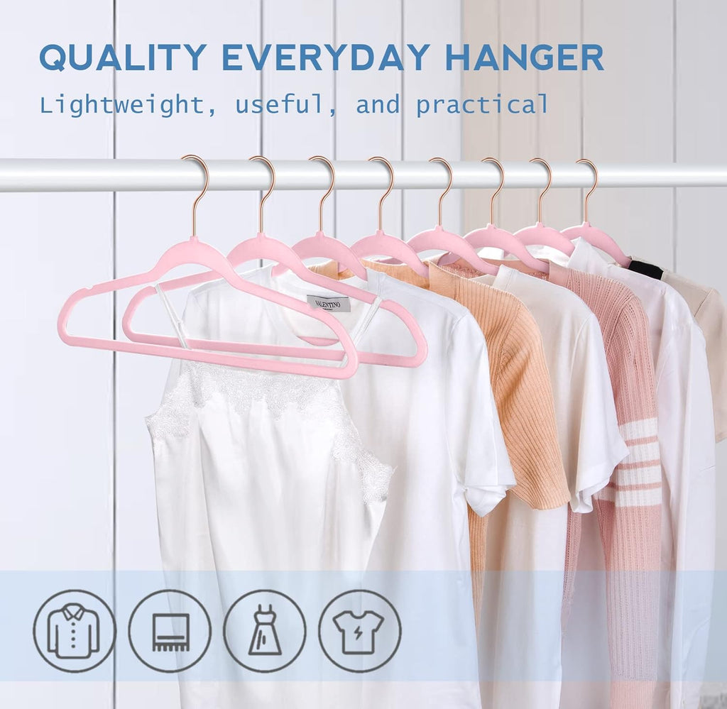 TIMMY Velvet Hangers - 50-Pack Ultra-Thin Space-Saving Suit & Coat Hangers | Heavy-Duty Pink Design
