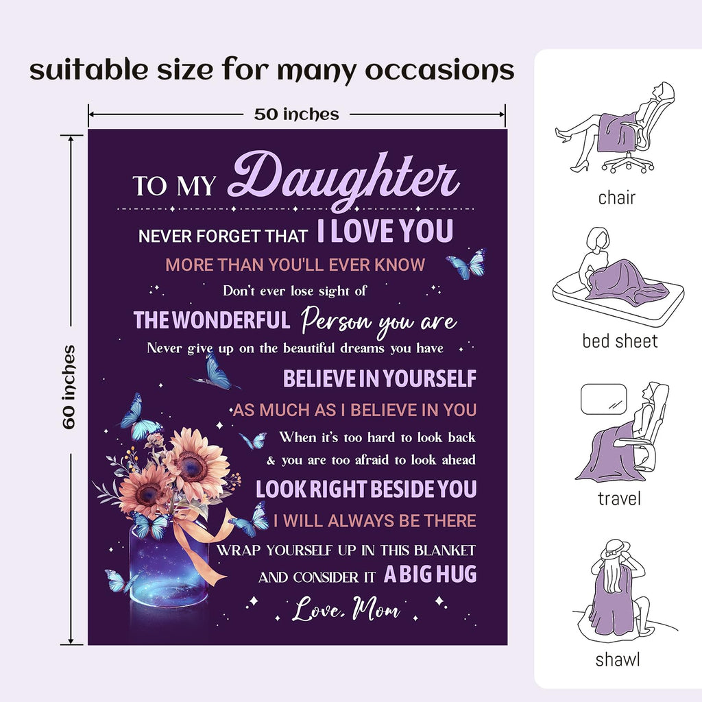 Flpoxzd Daughter Gifts from Mom, Daughter Birthday Gifts, Daughters Blanket, Birthday Gifts for Daughters Adult Idea, Graduation Present for Daughters 60”x50”