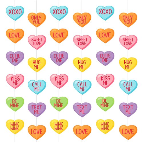 MARFOREVER 41Ft Valentines Day Candy Heart Garland, No DIY Conversation Heart Banner 5 Pcs Love Hanging Paper Banners for Valentine's Sweet Day Party Decorations Wedding Anniversary Birthday Supplies