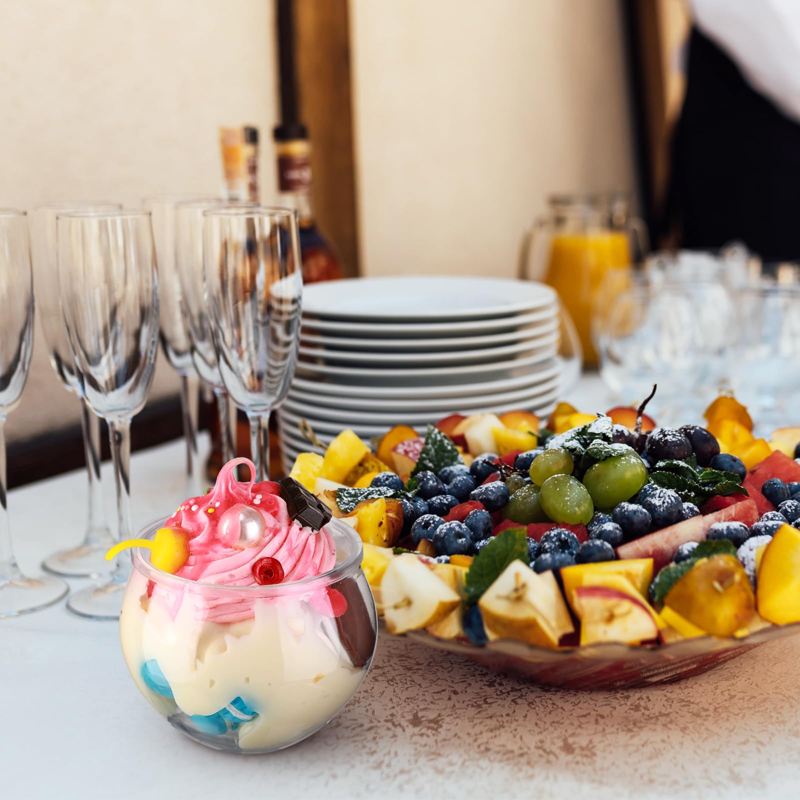 Newtay 150 Pcs 3 oz Sphere Plastic Dessert Cups for Party Small Clear Parfait Appetizer Cups Mini Round Dessert Bowl Disposable Ice Cream Salad Fish Bowl for Serving Wedding Event Birthday Party Cake