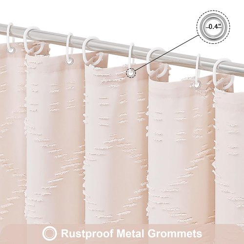Craidlela Boho Light Pink Woven Fabric Shower Curtain with Tassel 72 x 72 Modern Farmhouse Minimalist, Pink Bohemia Tufted Chevron Striped Chic Textured, Waterproof Cloth Curtain for Bathroom