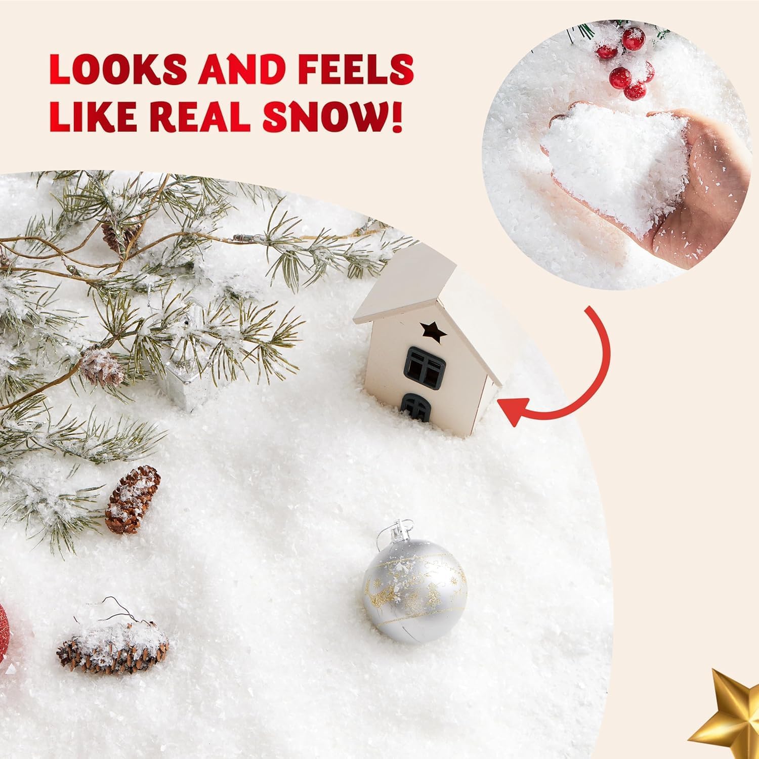 Skiennix Fake Snow Decoration - Instant Artificial Snow for Christmas Crafts | 10.6 Ounces