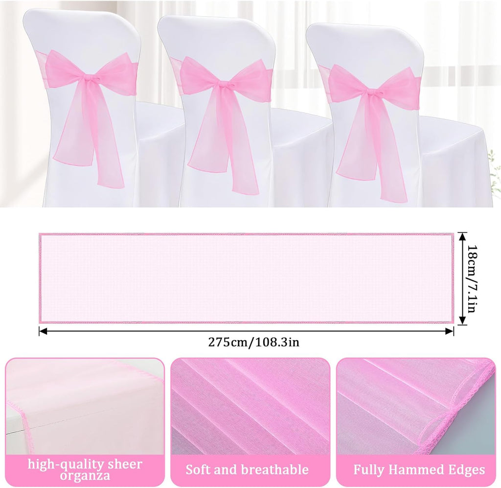 Skiennix Pink Chair Sashes - Elegant Organza Chair Bows for Weddings & Parties | 10PCS Set
