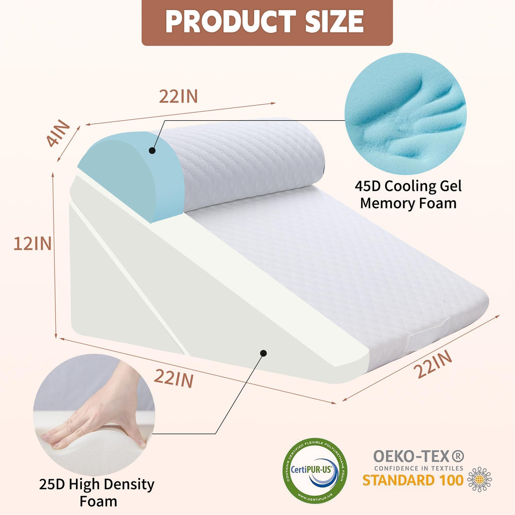 VMFKPNR 3PCS Bed Wedge Pillow Set for After Surgery, 9&12inch Orthopedic Memory Foam Adjustable Pillow Wedge for Acid Reflux Relief, Back Pain, Neck&Back Support