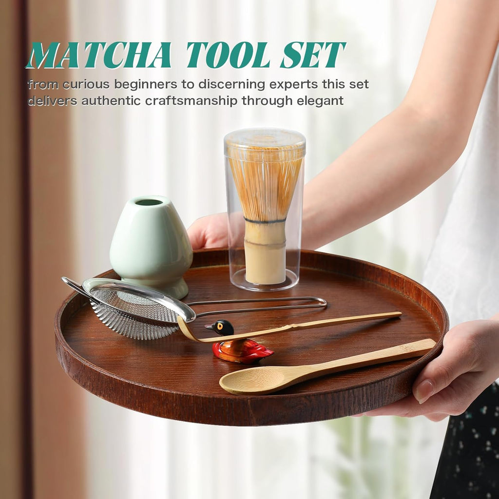 Skiennix Matcha Whisk Set - Complete 6-Piece Kit with Bamboo Whisk, Ceramic Holder & Sifter