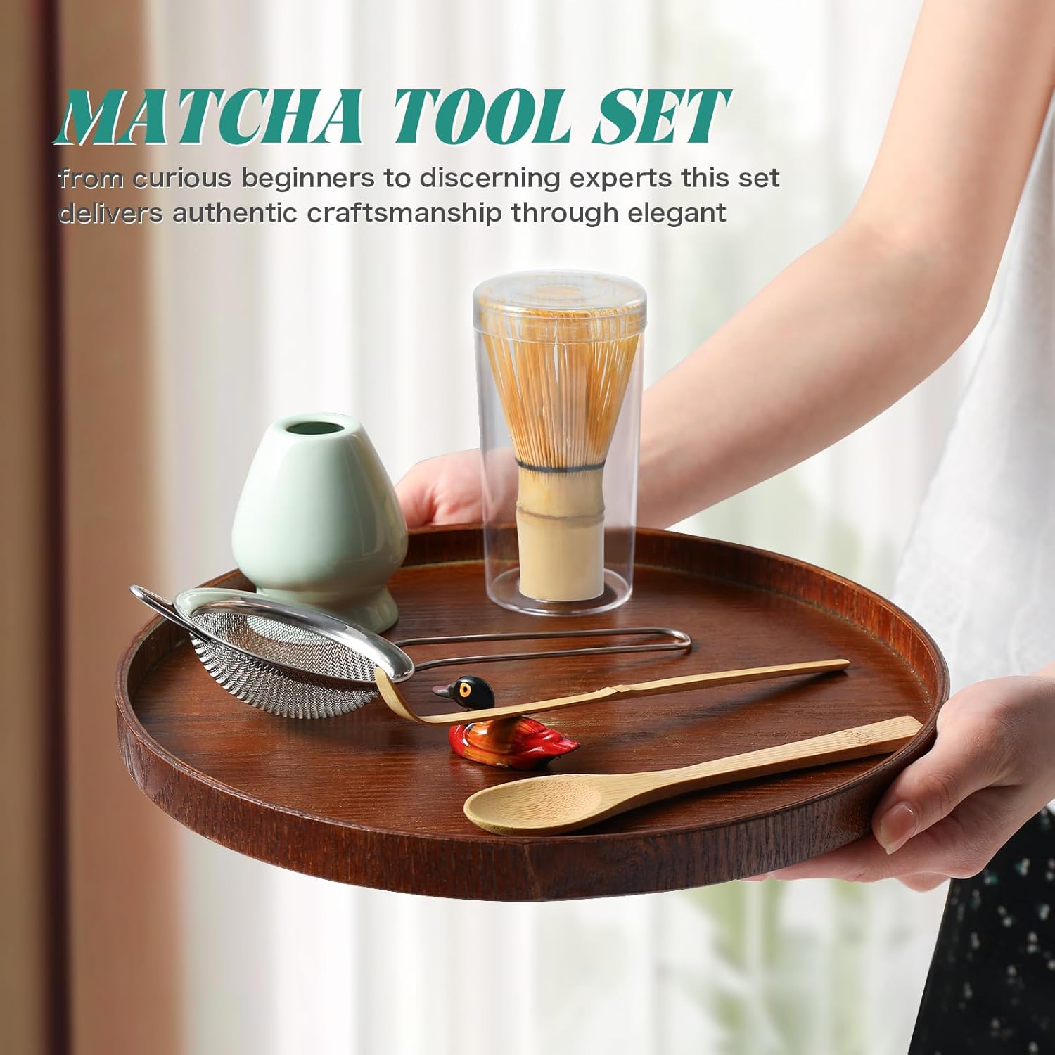 Skiennix Matcha Whisk Set - Complete 6-Piece Kit with Bamboo Whisk, Ceramic Holder & Sifter
