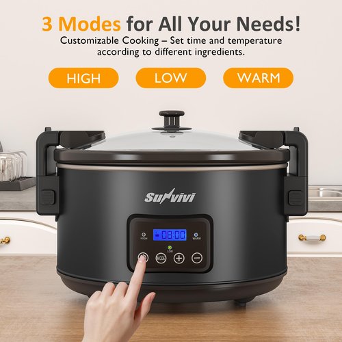 Sunvivi 8.5 Quart Programmable Slow Cooker: Multi-Cooker Food Warmer with Locking Lid & Digital Timer, Adjustable Tempature Control, Dishwasher Safe, Perfect for Families and Gatherings, Black