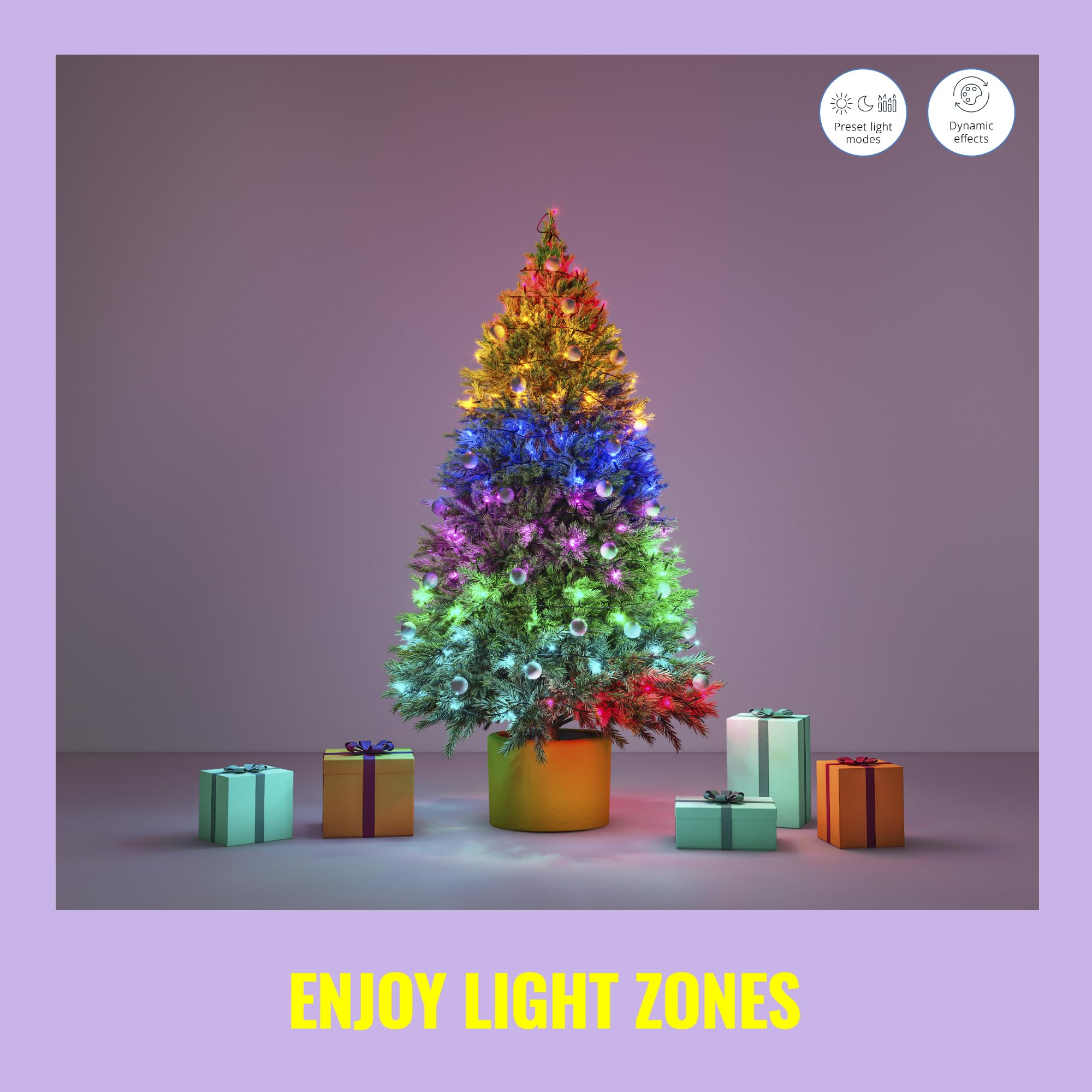 WiZ Connected Fairy Lights, 65.6ft RGB LED Smart Color-Changing, Static and Dynamic Modes, Music Sync, App and Voice Control
