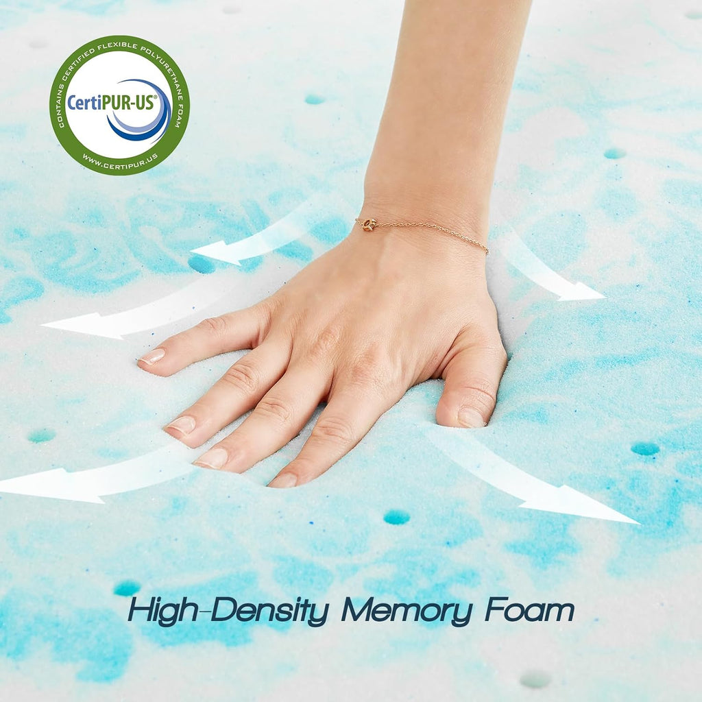 Skiennix Full Size Mattress Topper - 2 Inch Cooling Gel Memory Foam for Back Pain Relief, CertiPUR-US Certified