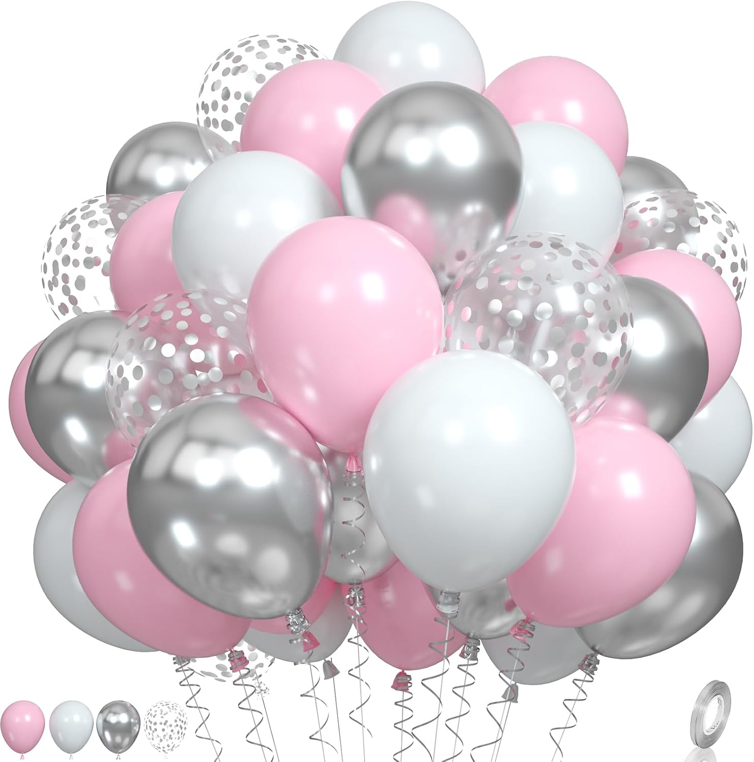 Skiennix Pink and Silver Balloons - Metallic Pastel Party Decor for Birthdays, Weddings & Showers