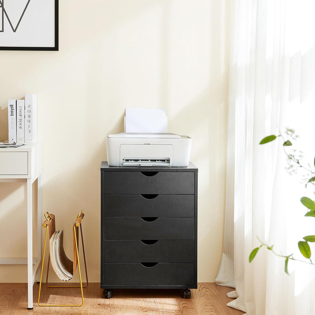 5 Drawer Chest, Office File Cabinets Wooden, Dressers Storage Cabinet, Drawers Wood Organization Furniture, Storage Cabinet Dressers with Wheels, Mobile Organizer Drawers for Bedroom, Black