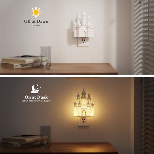 JandCase Night Lights Plug into Wall,3D Printed Castle RGB Night Light,10-Color Change Night Light,Dimmable Nightlights with Dusk to Dawn Sensor for Rooms Bathroom Hallway