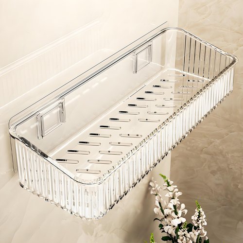 GDQ Clear Adhesive Shower Caddy，Bathroom Shelf for Wall，Acrylic Bathroom Shelves for Wall with Self Adhesive Tape，Wall Mount Organizer Storage (Small)