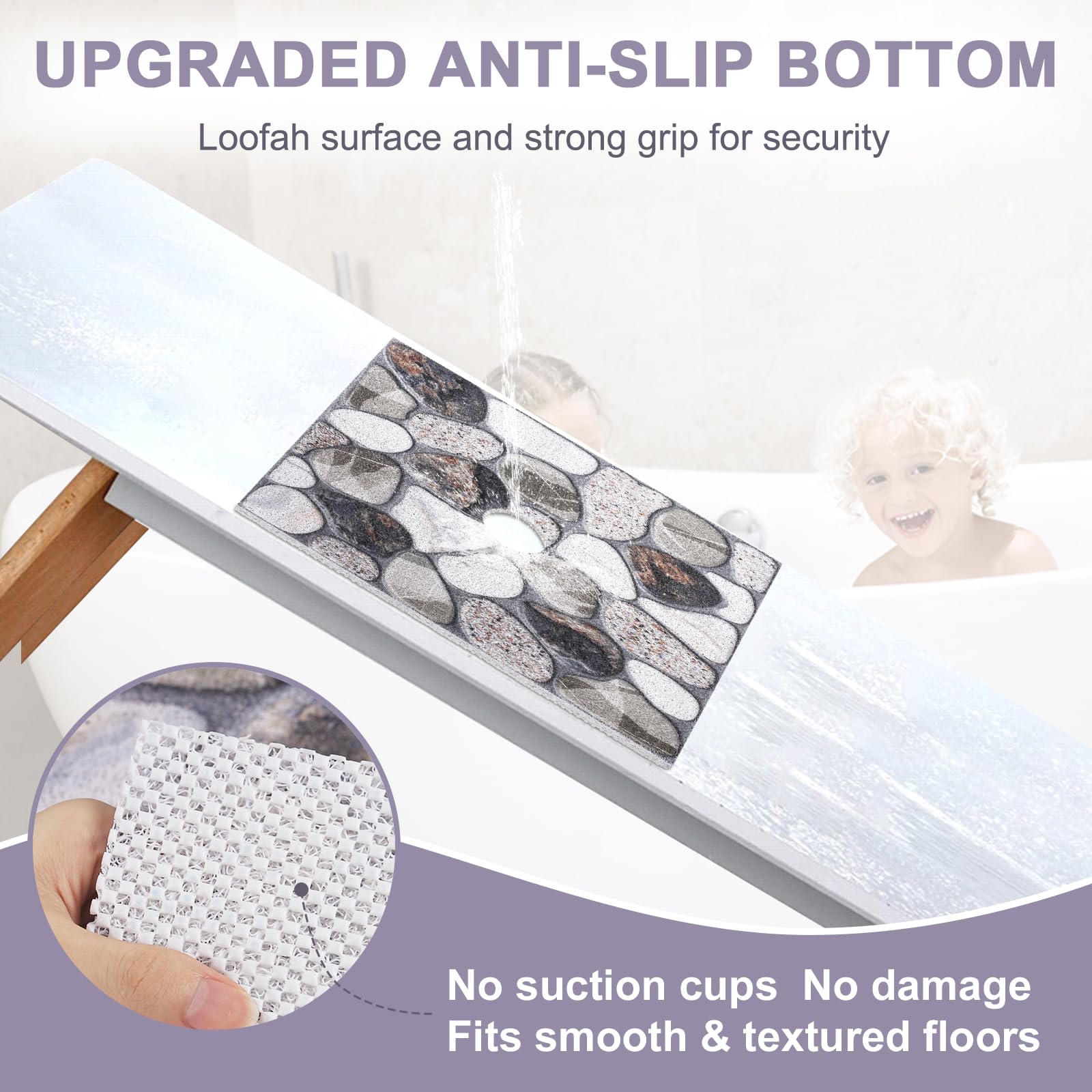 Square Shower Mat Non Slip: 32x32 Inch Extra Large Shower Mats with Drain Hole in Middle -Anti Slip Shower Mats for Inside Shower -Loofah Shower Floor Mat Bath Mat for Shower Stall Bathtub Elderly