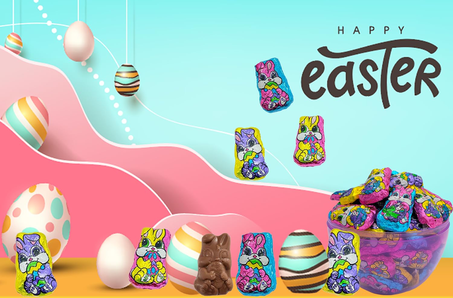 Skiennix Easter Bunnies - Smooth & Creamy Party Bag Fillers | Individually Wrapped Multicolor Foils (1 lb)