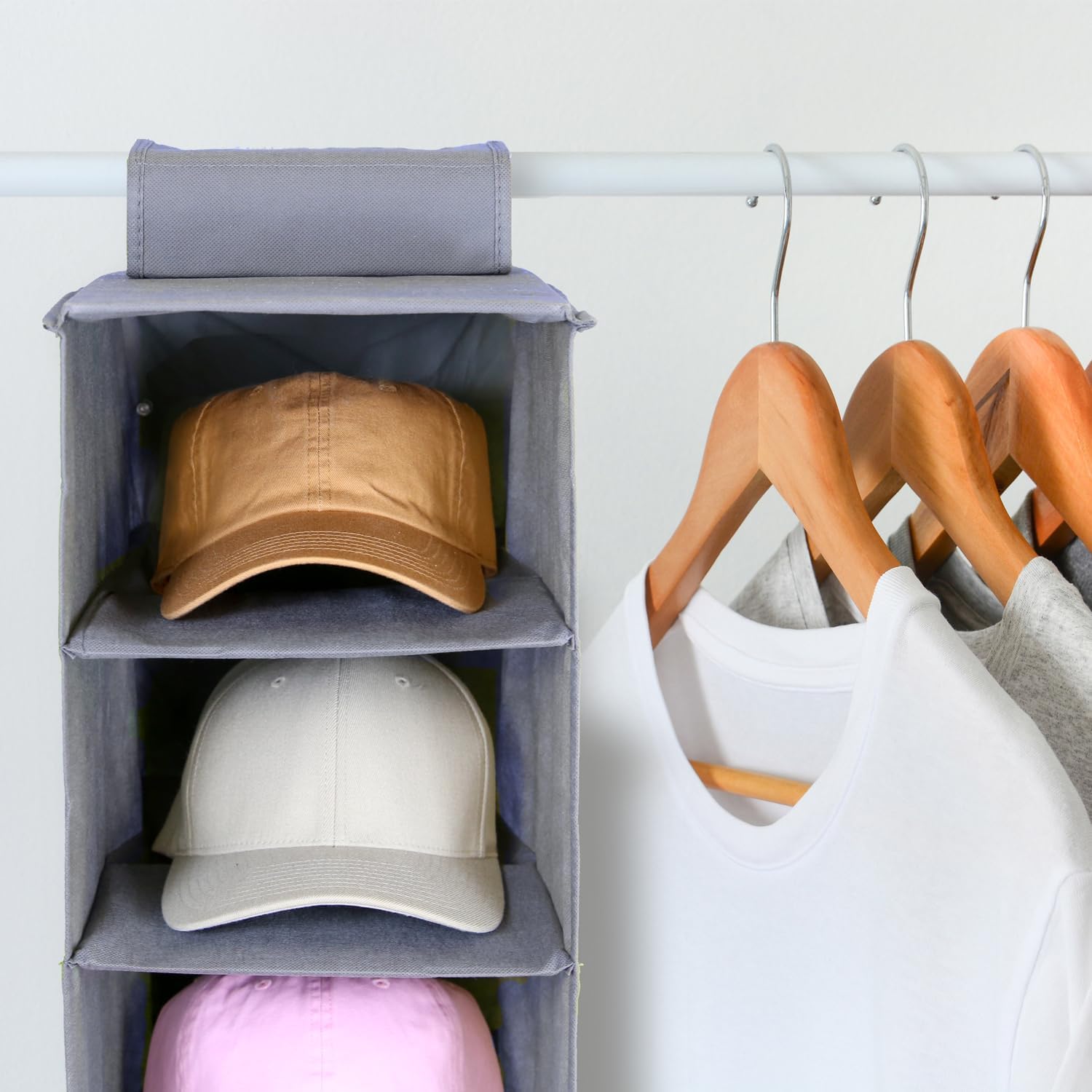 Perfect Curve 11-Pocket Baseball Hat Organizer - Gray Hat Storage Rack for Closet, Holds 100 Caps