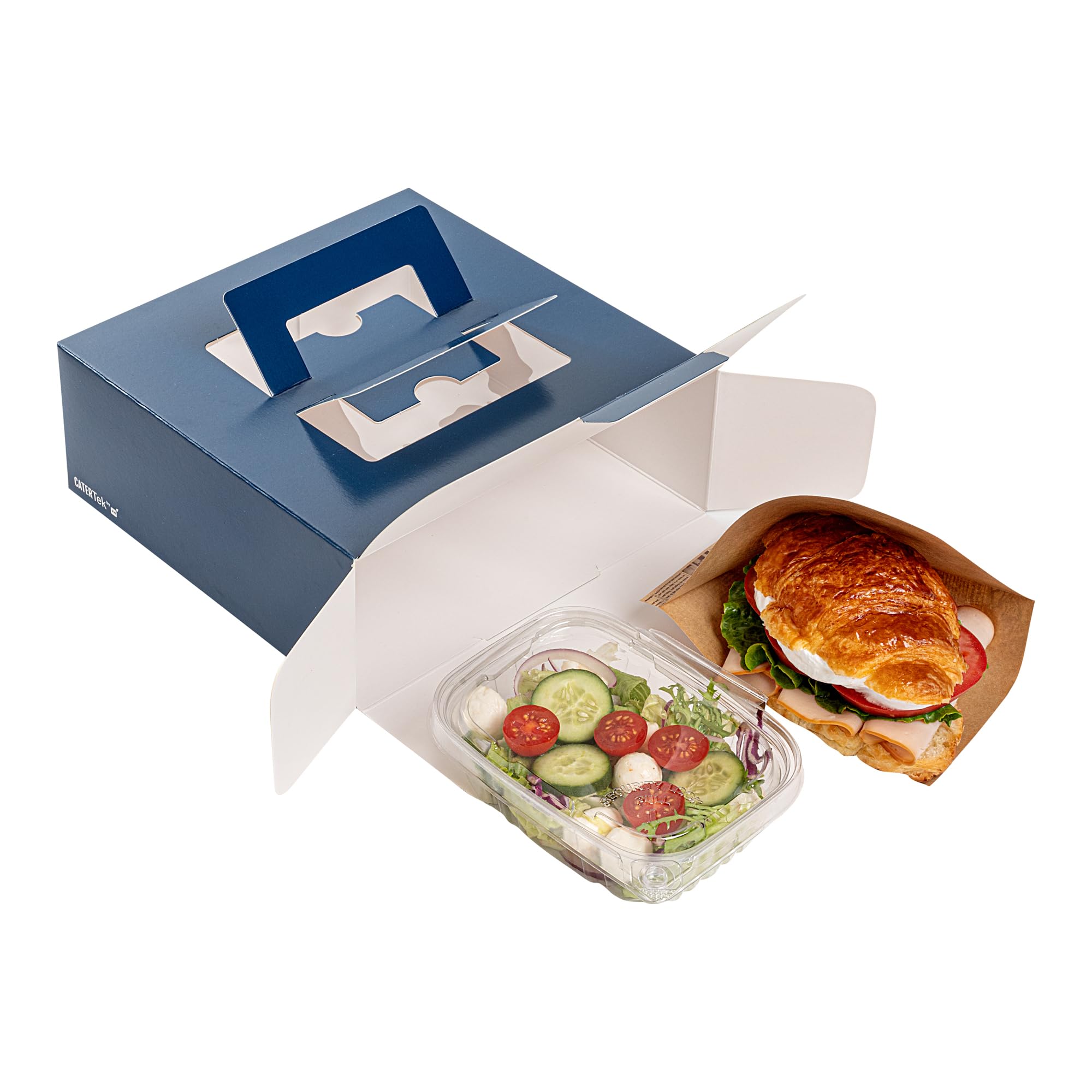 Restaurantware Cater Tek 9 x 9 x 3.5 Inch Cake Boxes 50 Disposable Lunch Boxes - Display Window Pop-Up Handles Frenchie Paper Pastry Boxes Grease Impermeable Shipped Flat
