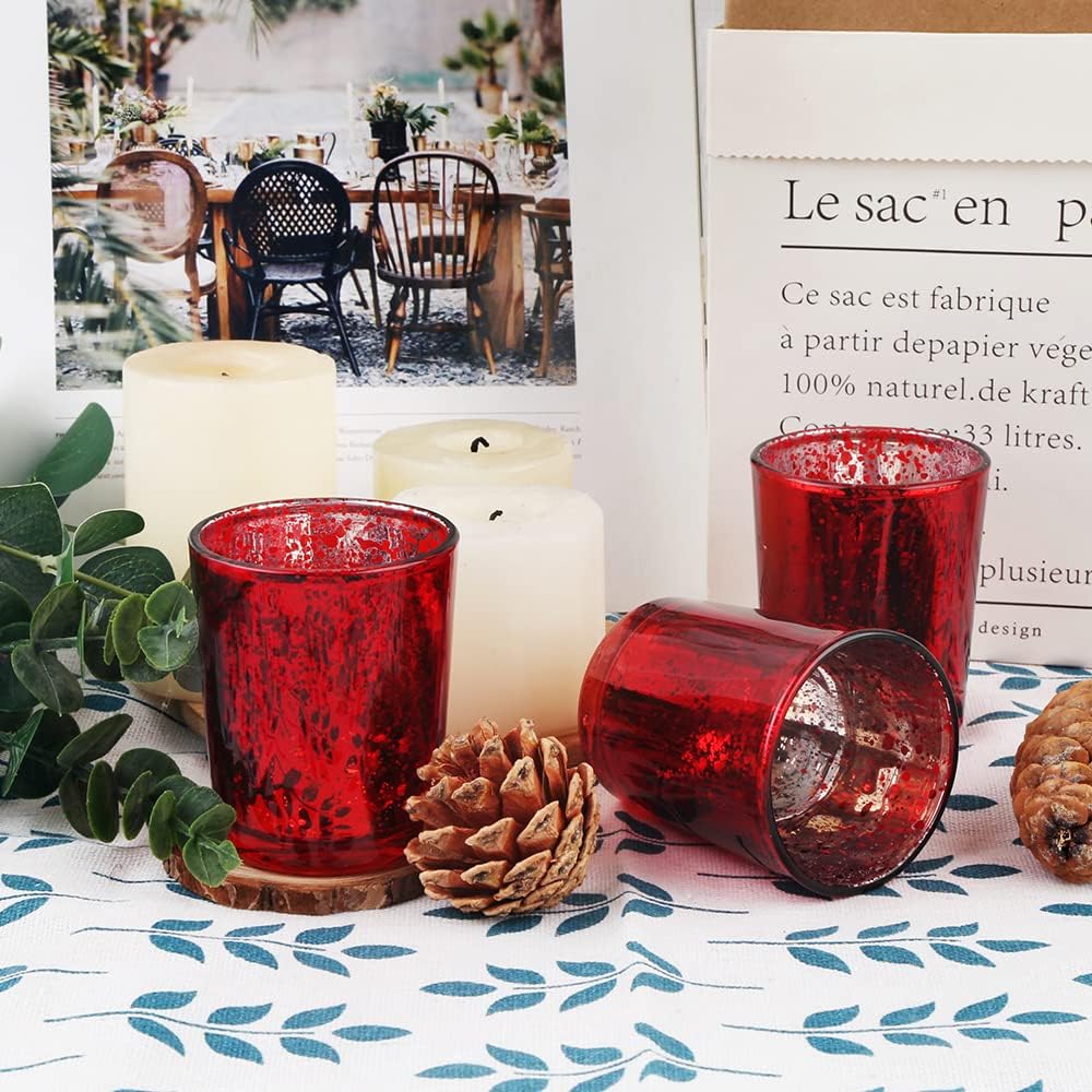 Red Mercury Glass Tea Light Holders - Elegant Votive Candle Holders for Weddings & Home Decor | Set of 36