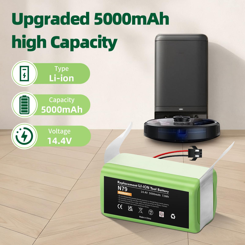 Upgraded 14.4V 5000mAh Battery Replacement for Ecovacs Deebot N79S N79 DN622 & Eufy RoboVac 11 11S 11S MAX 11C 12 15C 15T 15MAX 25C 30C 30 35C G30, Shark, Amarey, Coredy Robot Vacuum Battery