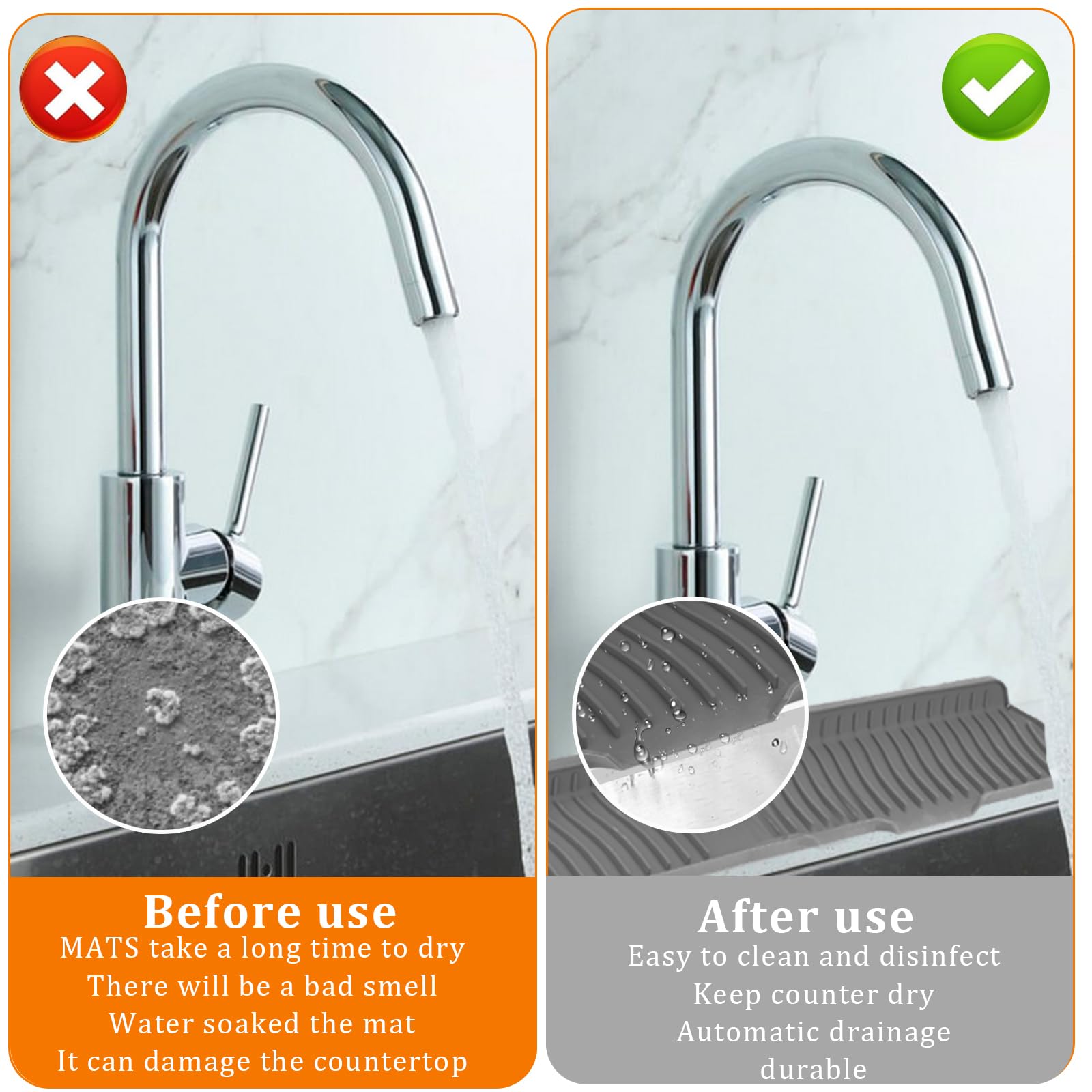 XAUXAGL 30 Inch Sink Splash Guard,Longer Silicone Sink Mat for Kitchen Bathroom,Kitchen Faucet,Silicone Sink Faucet Mat Splash Guard, Drip Protector Splash Countertop (Grey)
