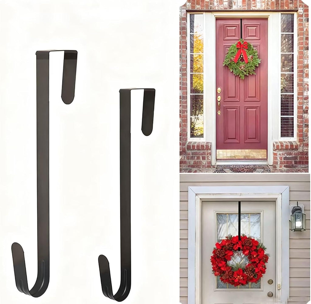 Skiennix 10-Inch Wreath Hanger - Durable Metal Over-The-Door Hook for Christmas Decor - Black