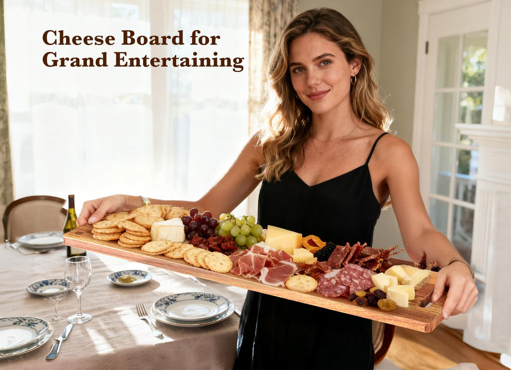 Dofira Large Charcuterie Board – Featuring Built-In Side Handles, 32" Acacia Wood Serving Board for Cheese, Meat & Appetizers – Extra Long Kitchen Platter for Gatherings, BBQ & Home Decor