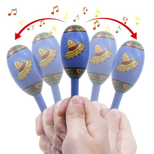 JOYIN 12 Mini Wooden Fiesta Maracas 6 Designs Noisemaker for Mexican Fiesta, Cinco De Mayo Party Favors, Musical Fun, Birthday Parties, Luau Party, Carnivals, Taco Tuesday Event