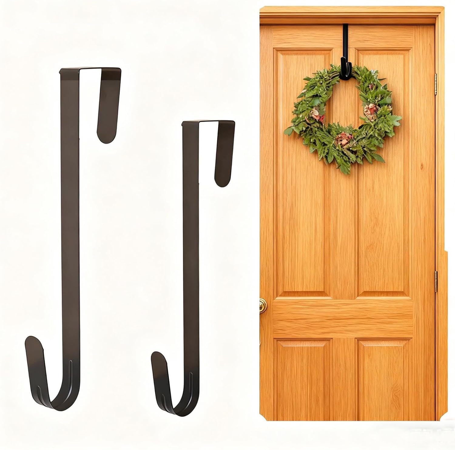 Skiennix 10-Inch Wreath Hanger - Durable Metal Over-The-Door Hook for Christmas Decor - Black