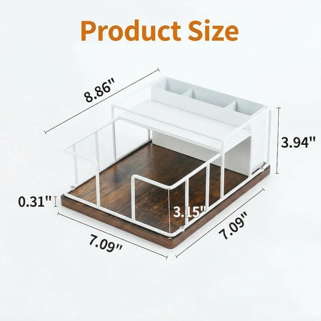 Wood & Metal Napkin Holder by [Brand Name] - 3-in-1 Utensil Caddy & Spice Rack for Kitchen or Patio (White)