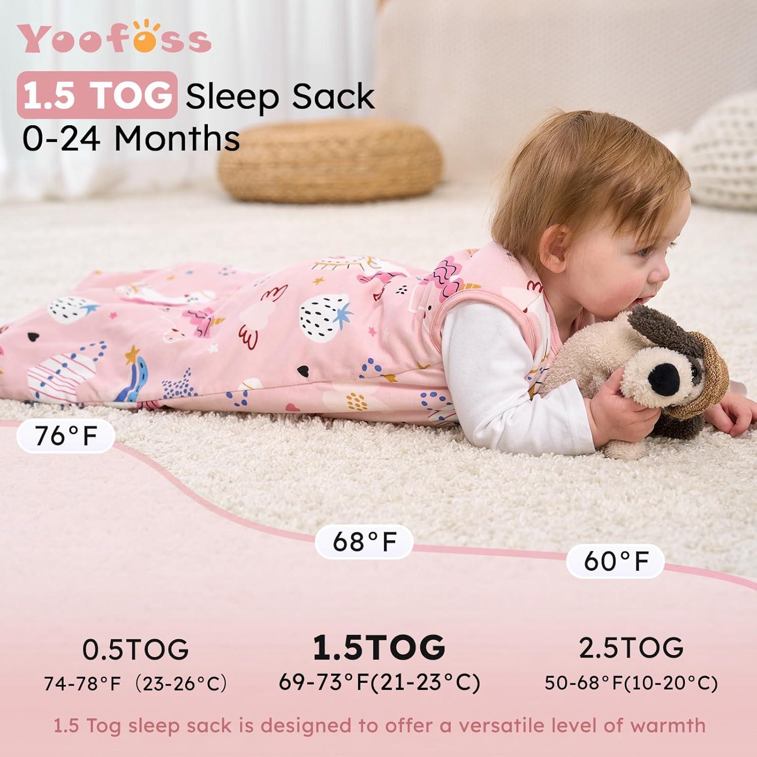 Yoofoss Baby Sleep Sack - 1.5 Tog Organic Cotton Wearable Blanket for Infants 0-6 Months | Soft & Warm
