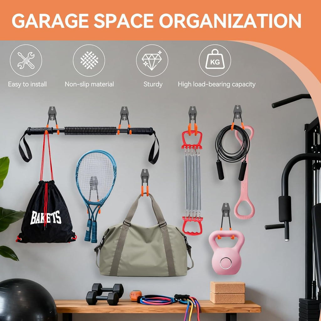 Skiennix Heavy Duty Garage Hooks - 14 Pack Steel Wall Mount Tool Organizer for Bikes, Ladders & Garden Tools