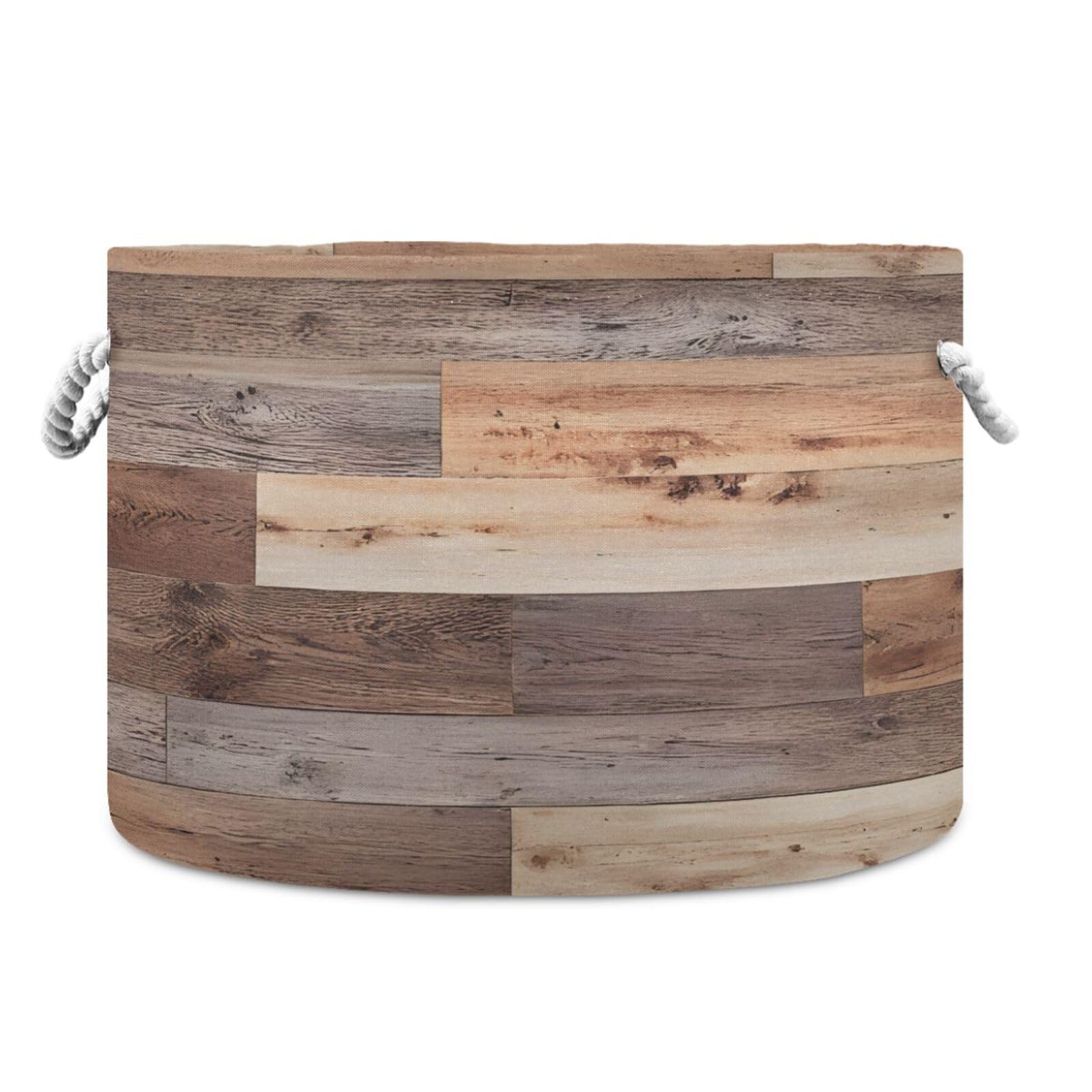SDMKA Wood Floor Texture Laundry Hamper - Extra Large Storage Basket, 20" x 14", Blanket & Toy Basket, Decorative Cotton Rope Handle